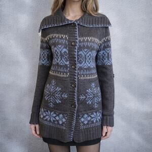 Eddie Bauer Fair Isle Knit Wool Alpaca Blend Cardigan Sweater Small